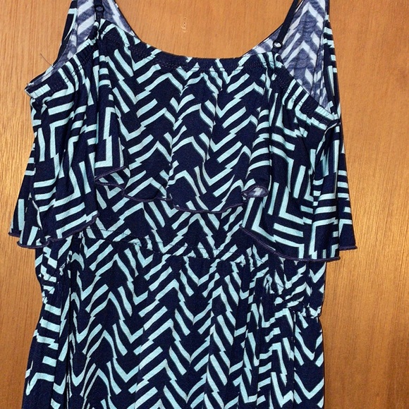 •TRIXXI•NAVY AND MINT TURQUOISE BOHO RUFFLE CHEST MAXI DRESS SIZE MEDIUM EUC - Picture 8 of 12